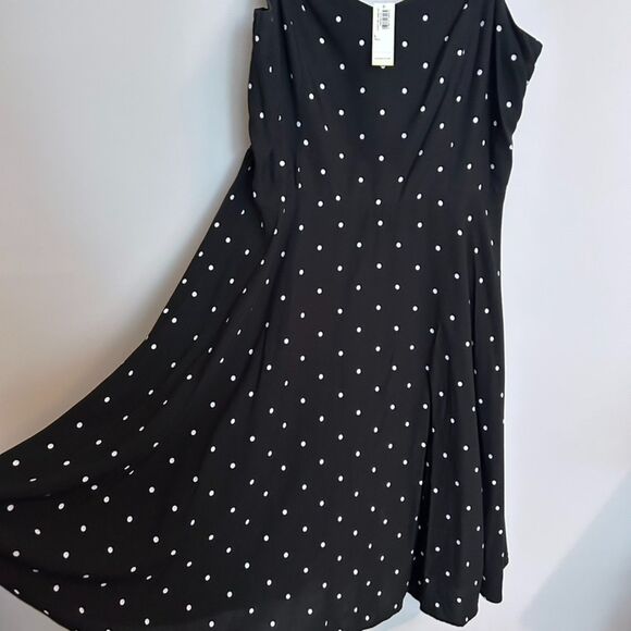 Old Navy Fit and Flare Polka Dot Black White Dress Large Tall - Picture 4 of 8
